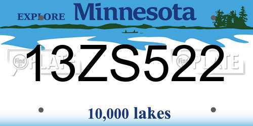 13ZS522 Minnesota License Plate