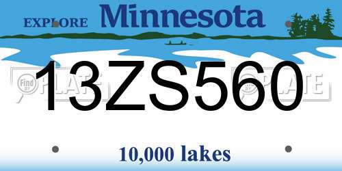 13ZS560 Minnesota License Plate
