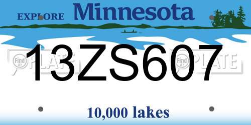 13ZS607 Minnesota License Plate