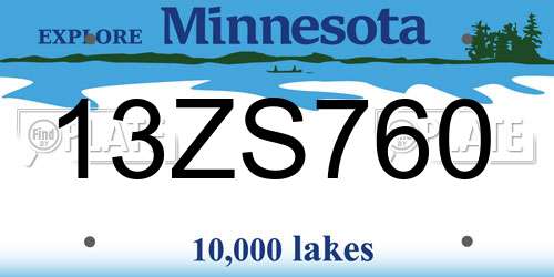 13ZS760 Minnesota License Plate