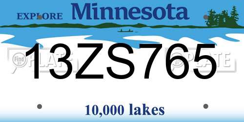 13ZS765 Minnesota License Plate