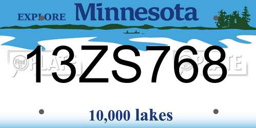 13ZS768 Minnesota License Plate