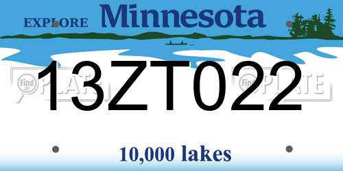 13ZT022 Minnesota License Plate