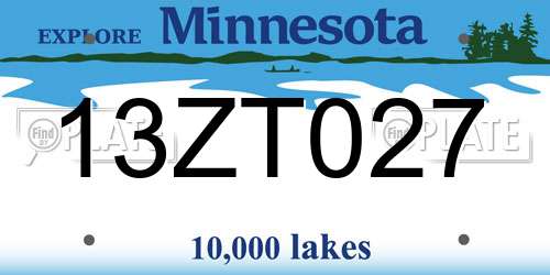 13ZT027 Minnesota License Plate