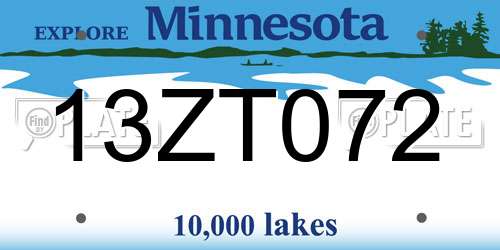 13ZT072 Minnesota License Plate