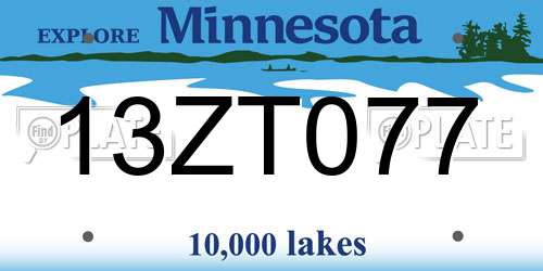 13ZT077 Minnesota License Plate