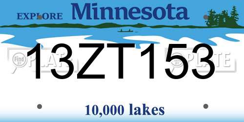 13ZT153 Minnesota License Plate