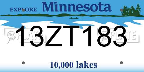 13ZT183 Minnesota License Plate