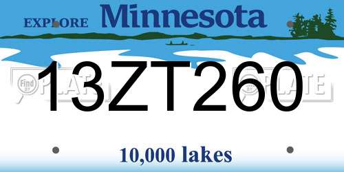 13ZT260 Minnesota License Plate
