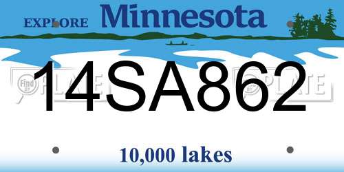 14SA862 Minnesota License Plate