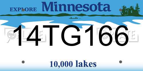 14TG166 Minnesota License Plate