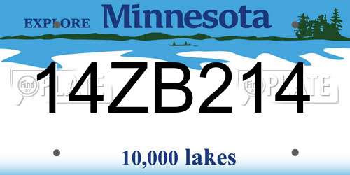 14ZB214 Minnesota License Plate