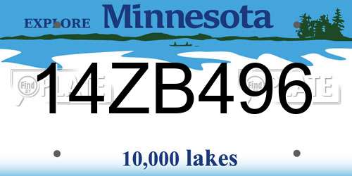 14ZB496 Minnesota License Plate