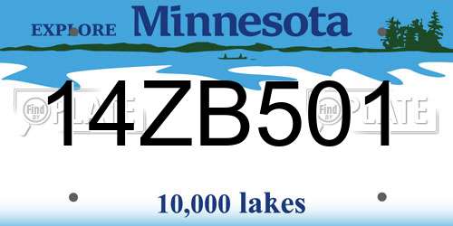 14ZB501 Minnesota License Plate