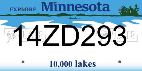 14ZD293 Minnesota License Plate