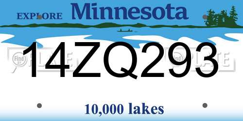 14ZQ293 Minnesota License Plate