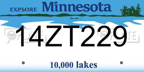 14ZT229 Minnesota License Plate