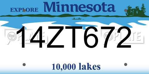 14ZT672 Minnesota License Plate