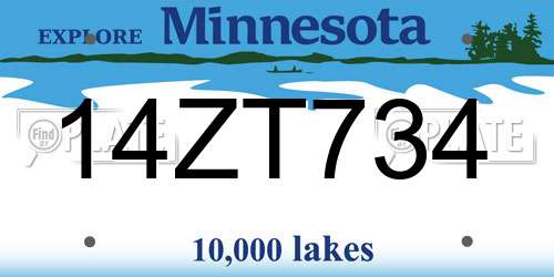 14ZT734 Minnesota License Plate