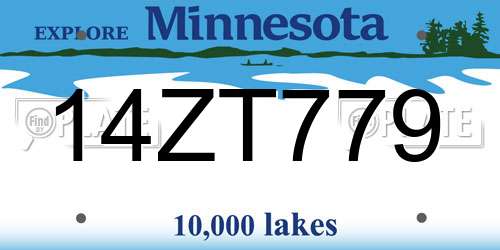 14ZT779 Minnesota License Plate
