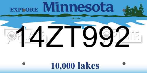 14ZT992 Minnesota License Plate