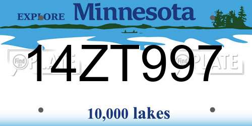 14ZT997 Minnesota License Plate