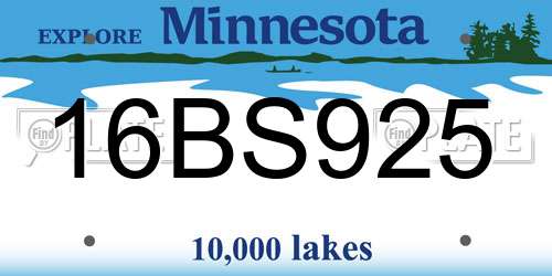 16BS925 Minnesota License Plate