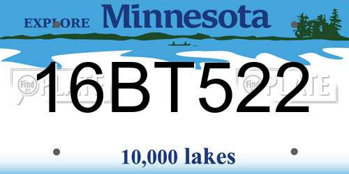 16BT522 Minnesota License Plate