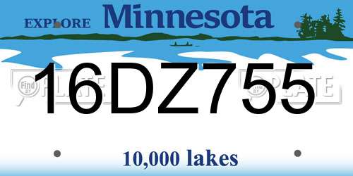 16DZ755 Minnesota License Plate