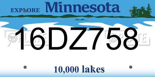16DZ758 Minnesota License Plate
