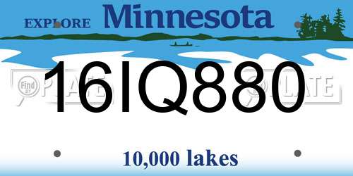16IQ880 Minnesota License Plate
