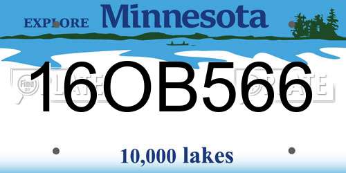 16OB566 Minnesota License Plate