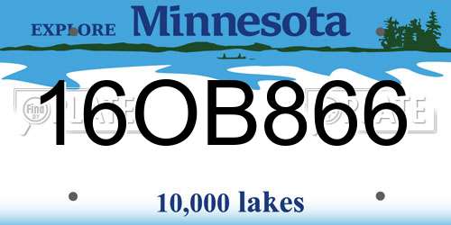 16OB866 Minnesota License Plate