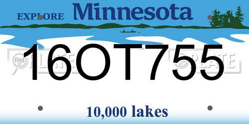 16OT755 Minnesota License Plate