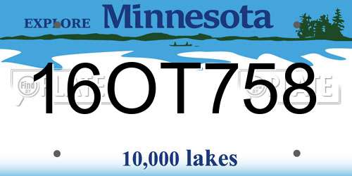 16OT758 Minnesota License Plate