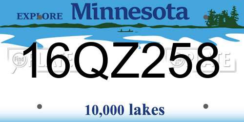 16QZ258 Minnesota License Plate