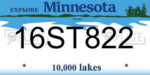 16ST822 Minnesota License Plate