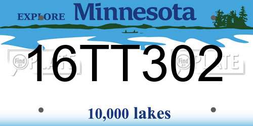 16TT302 Minnesota License Plate