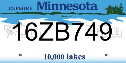 16ZB749 Minnesota License Plate