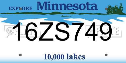 16ZS749 Minnesota License Plate