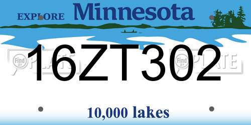 16ZT302 Minnesota License Plate