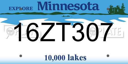 16ZT307 Minnesota License Plate
