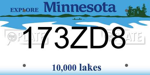 173ZD8 Minnesota License Plate