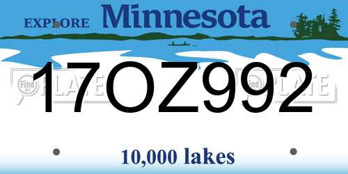 17OZ992 Minnesota License Plate