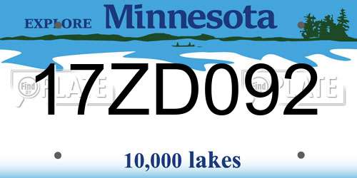 17ZD092 Minnesota License Plate