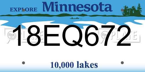 18EQ672 Minnesota License Plate