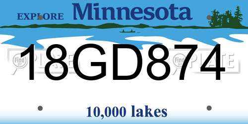 18GD874 Minnesota License Plate