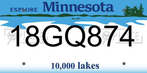 18GQ874 Minnesota License Plate