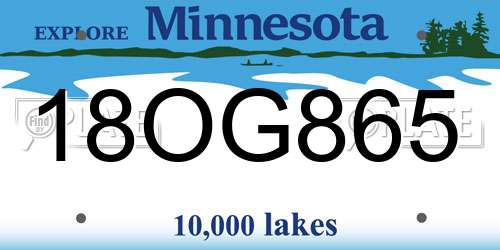 18OG865 Minnesota License Plate