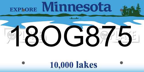 18OG875 Minnesota License Plate